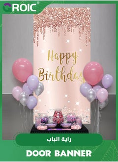 GROIC Pink Rose Gold Happy Birthday Door Banner Decorations, Happy Birthday Door Cover Backdrop Party Supplies for Women, Large Birthday Poster Sign Decor,Party Supplies  - Image 4