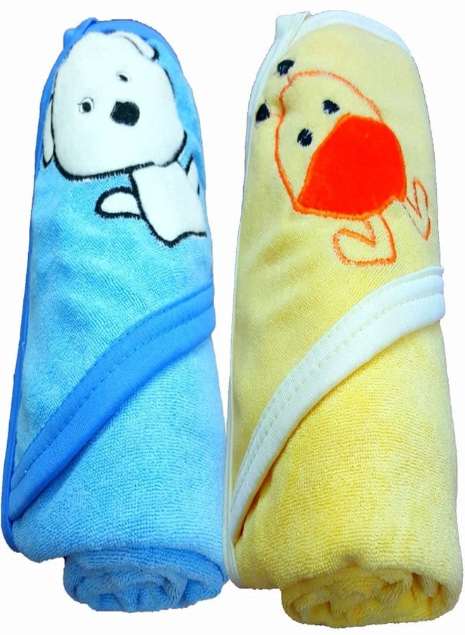 BRANDONN Baby Boy's and Girl's Terry Cotton Baby Bath Towel Cum Baby Wrapper Towel (Blue and Mango, 0-2 Years) - Combo of 2 - Image 1