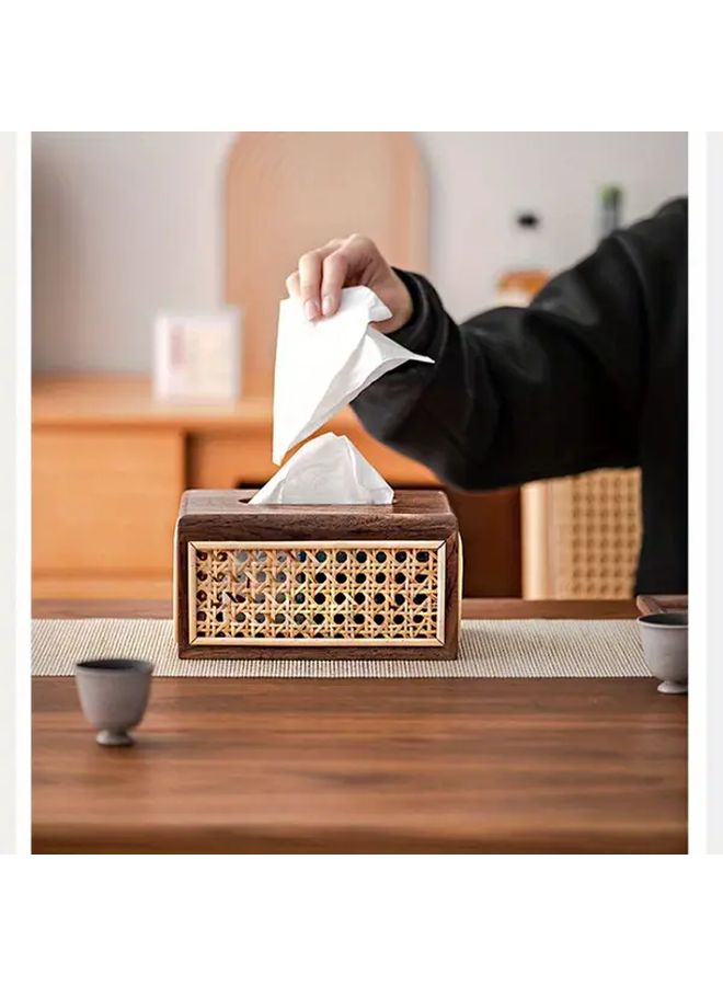 Elegant Solid Wood Rattan Woven Tissue Box With Honeycomb Design For Home Hotel - Image 3