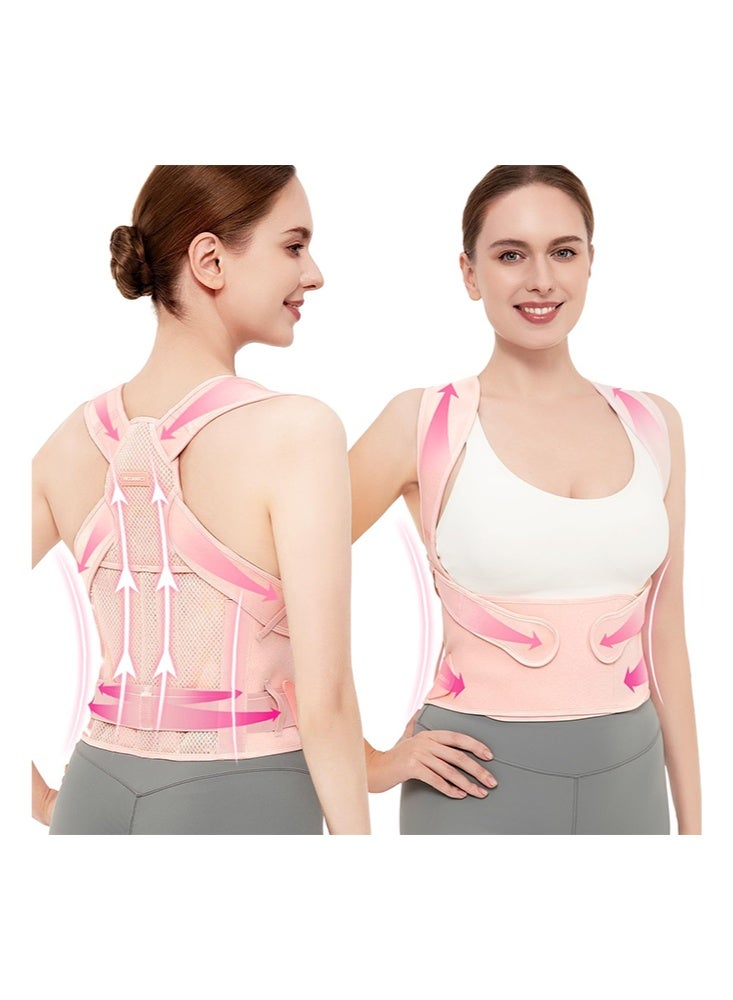 حزام دعم الظهر ومصحح وضعية قابل للتعديل للنساء والرجال، لتقويم الظهر والجنف والحداب، مدرب دعم العمود الفقري وتخفيف آلام الظهر - وردي - Image 1