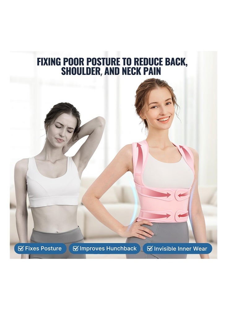 حزام دعم الظهر ومصحح وضعية قابل للتعديل للنساء والرجال، لتقويم الظهر والجنف والحداب، مدرب دعم العمود الفقري وتخفيف آلام الظهر - وردي - Image 2