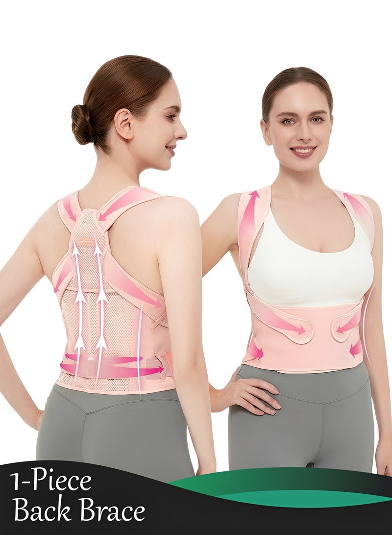 Back Brace, Posture Corrector for Women and Men, Back Straightener with Adjustable Straps, Spine Corrector Support for Hunchback Correction and Back Pain Relief, Breathable and Invisible Under Clothes, for Office, Home and Gym, Pink - Image 1