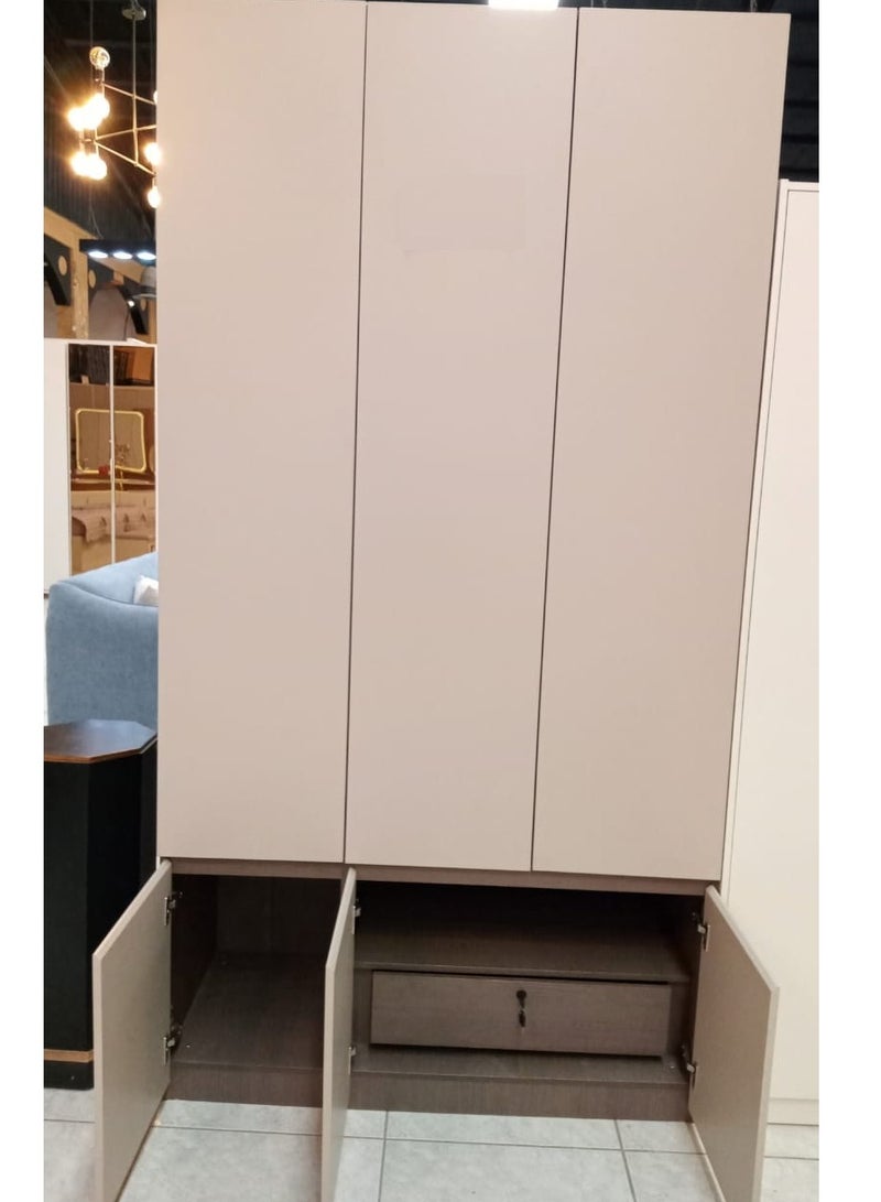 Generic WARDROBE ,3 DOOR, BEIGE COLOR,4 SHELF, DRESS HAGER AND LOCK DRAWER, 230*120*50 CM  - Image 2