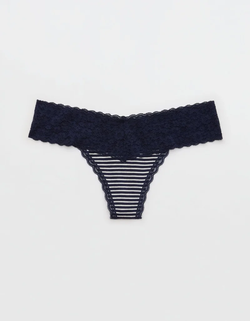Aerie  Aerie Superchill Vintage Lace Cotton Thong Underwear for Women | Best Price UAE