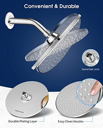 VMASSTONE Waterfall Showerhead VMASSTONE High Pressure Showerhead - Tool Free Installation- with Large Spray Surfaces and 200 Nozzles for Delicate and Unstimulate Shower Experience (EM-001 Chrome/Light Grey) - Image 5