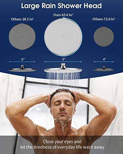 VMASSTONE Waterfall Showerhead VMASSTONE High Pressure Showerhead - Tool Free Installation- with Large Spray Surfaces and 200 Nozzles for Delicate and Unstimulate Shower Experience (EM-001 Chrome/Light Grey) - Image 2