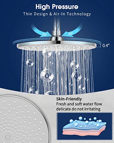 VMASSTONE Waterfall Showerhead VMASSTONE High Pressure Showerhead - Tool Free Installation- with Large Spray Surfaces and 200 Nozzles for Delicate and Unstimulate Shower Experience (EM-001 Chrome/Light Grey) - Image 3