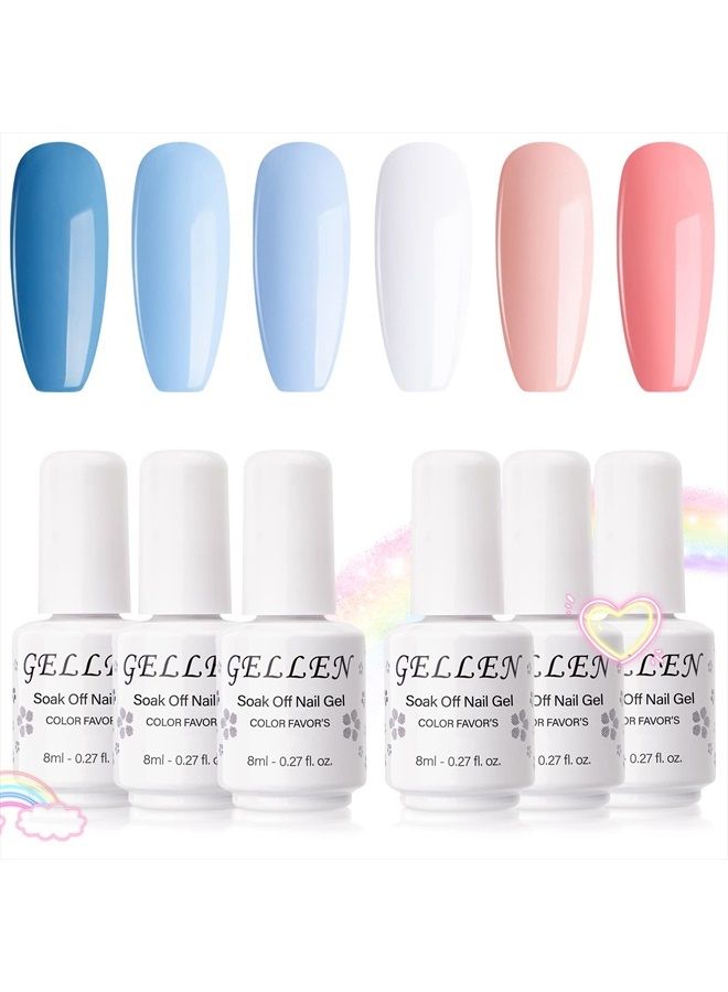 Gellen Gel Nail Polish Kit - Blue Peach Gel Colors Light Pink White Soak off Nail Art Design Gel Polish Set Salon/Home Gel UV LED Cured Manicure - Image 1