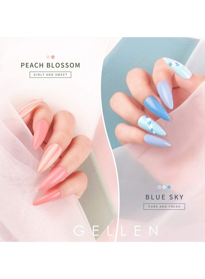 Gellen Gel Nail Polish Kit - Blue Peach Gel Colors Light Pink White Soak off Nail Art Design Gel Polish Set Salon/Home Gel UV LED Cured Manicure - Image 5