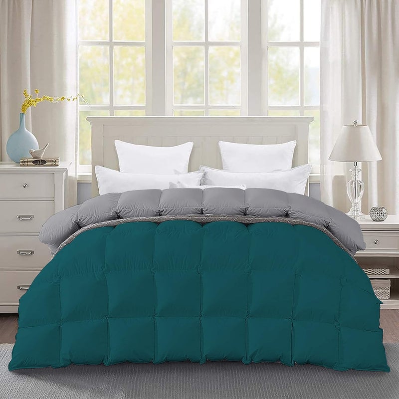 Filbert Premium 300 GSM Comforter Super Soft Fluffy Revesible Comforter 90 x 90 Inches228cm x 228cm Queen Size ComforterSilverTeal - Image 1