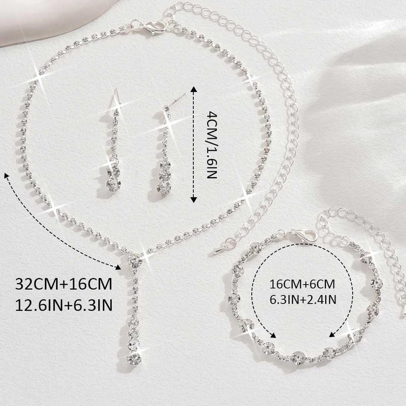 Unicra Bride Silver Bridal Necklace Earrings Set Rhinestone Wedding Jewelry Set Prom Formal CostumeJewelry for Women and Brides (E 3 Pack Silver Necklace Bracelet Earrings) - Image 2