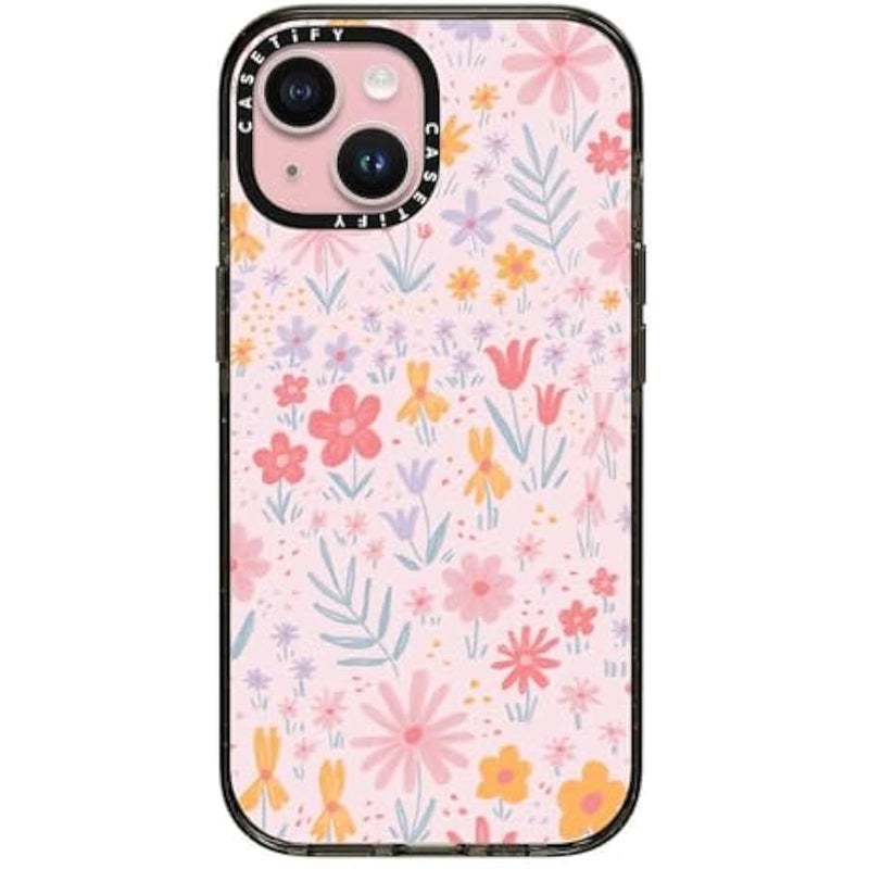 Casetify Impact Case for iPhone 15 【8.2ft 4X Military Grade Drop Protection/Compatible with Magsafe】 - Maddie's Florals by Ivory Paper Co - Clear Black - Image 1