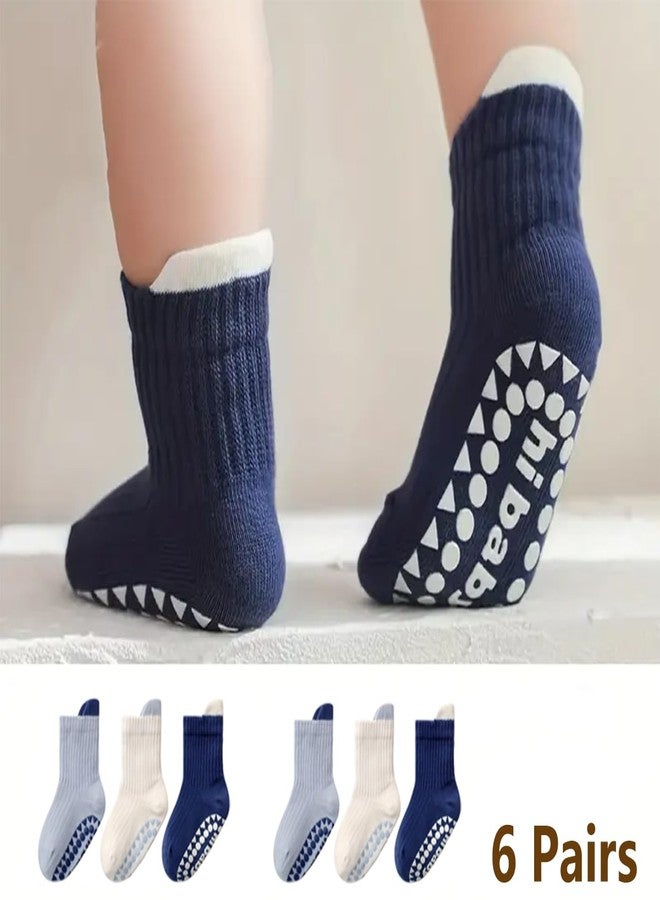 XuoAz 6 Pairs Toddler Boys Grips Socks Non Slip Kids Baby Girls Crew Cotton Socks with Grippers - Image 4