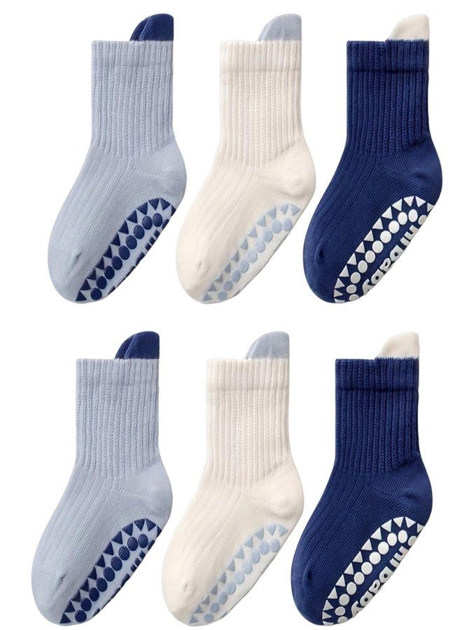 XuoAz 6 Pairs Toddler Boys Grips Socks Non Slip Kids Baby Girls Crew Cotton Socks with Grippers - Image 1
