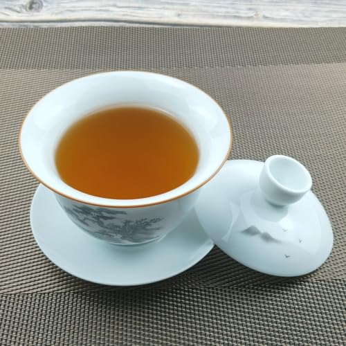 Woonsoon Jingdezhen Chinese Porcelain Gaiwan Handmade 7oz/200ml Kungfu Teacup White Glazed Tureen Chinese Sancai Cover Bowl Lip Cup Saucer Set Traditional Teaware Tea Set (Scenery) - Image 2
