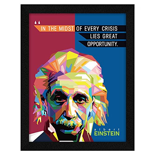 ArtX Paper Albert Einstein Famous Motivational Quotes Framed Wall Art Painting, Multicolor, POP, 10 X 13 Inches, Set of 1 - Image 1