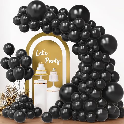 RUBFAC 154pcs Black Balloons Different Sizes 18 12 10 5 Inches for Garland Arch Latex Balloons for Halloween Party Decorations Birthday Wedding Decor - Image 1