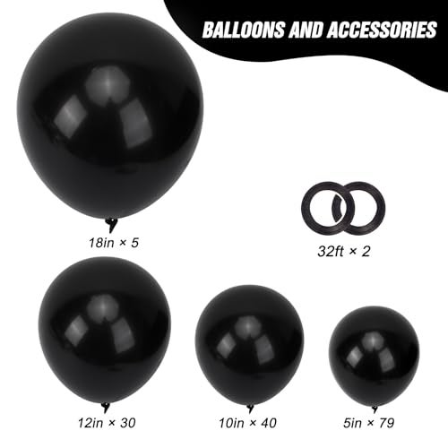 RUBFAC 154pcs Black Balloons Different Sizes 18 12 10 5 Inches for Garland Arch Latex Balloons for Halloween Party Decorations Birthday Wedding Decor - Image 5