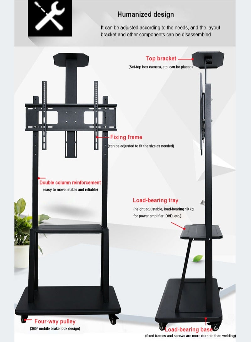 فلاشهوك Rolling Mobile TV Floor Stand Cart with Wheels for 32-75 Inch LCD LED Screen TVs - Image 4