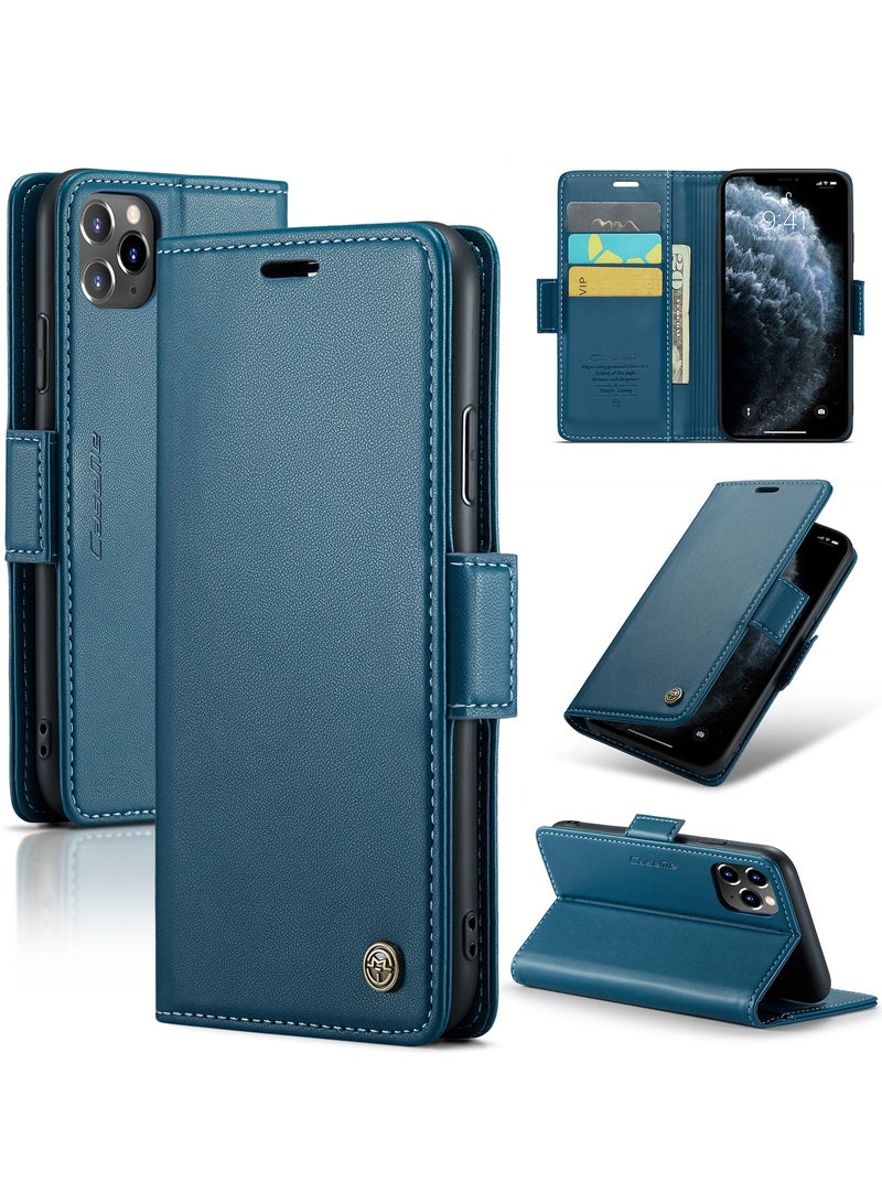 Phone Case Compatible for Apple iPhone 11 Pro, Protector Scratch Resistant Leather Kickstand Card Slots Money Pocket blue - Image 1