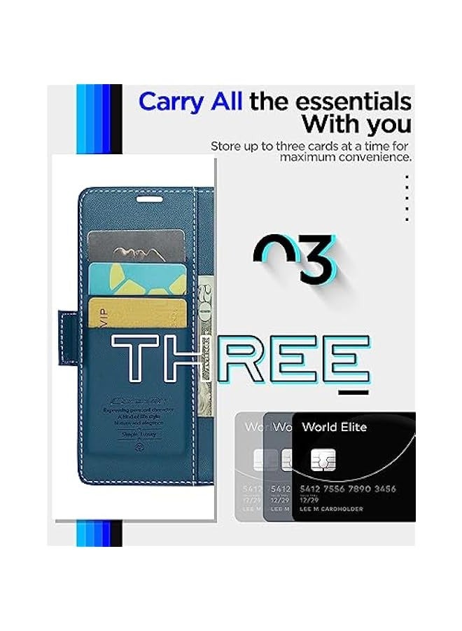 Phone Case Compatible for Apple iPhone 11 Pro, Protector Scratch Resistant Leather Kickstand Card Slots Money Pocket blue - Image 5