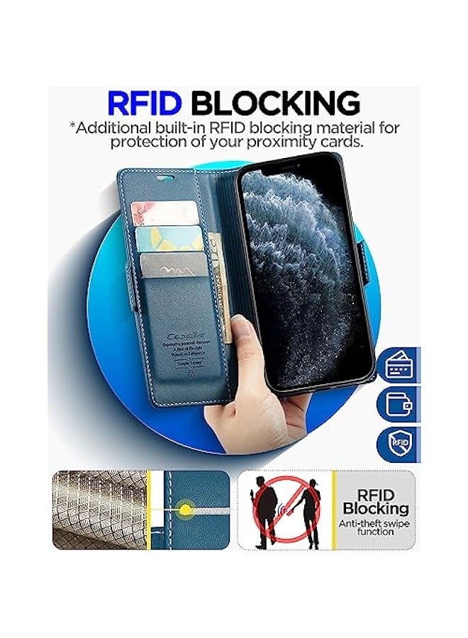 Phone Case Compatible for Apple iPhone 11 Pro, Protector Scratch Resistant Leather Kickstand Card Slots Money Pocket blue - Image 4