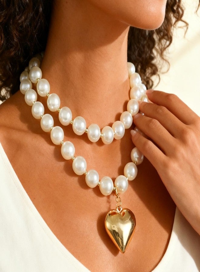 CLOACE Pearl Necklaces Gold Heart Layered Necklace Chunky Beads Choker Necklaces Jewelry for Women - Image 4