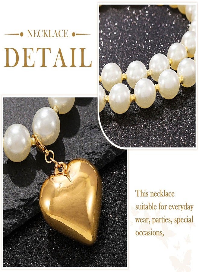 CLOACE Pearl Necklaces Gold Heart Layered Necklace Chunky Beads Choker Necklaces Jewelry for Women - Image 5
