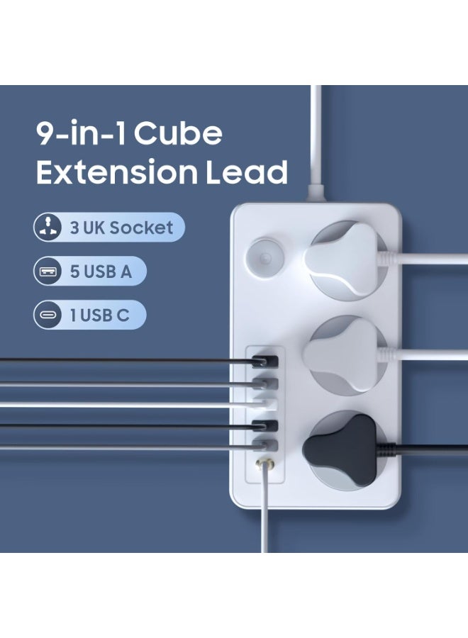 Baytion Extension Lead with UK Plug 3 Pin Socket Outlet with 3 Gang | 5 USB Port | 1 Type-C Port, 2M Electric Socket Mains Strip for Home and Office (White) - Image 4