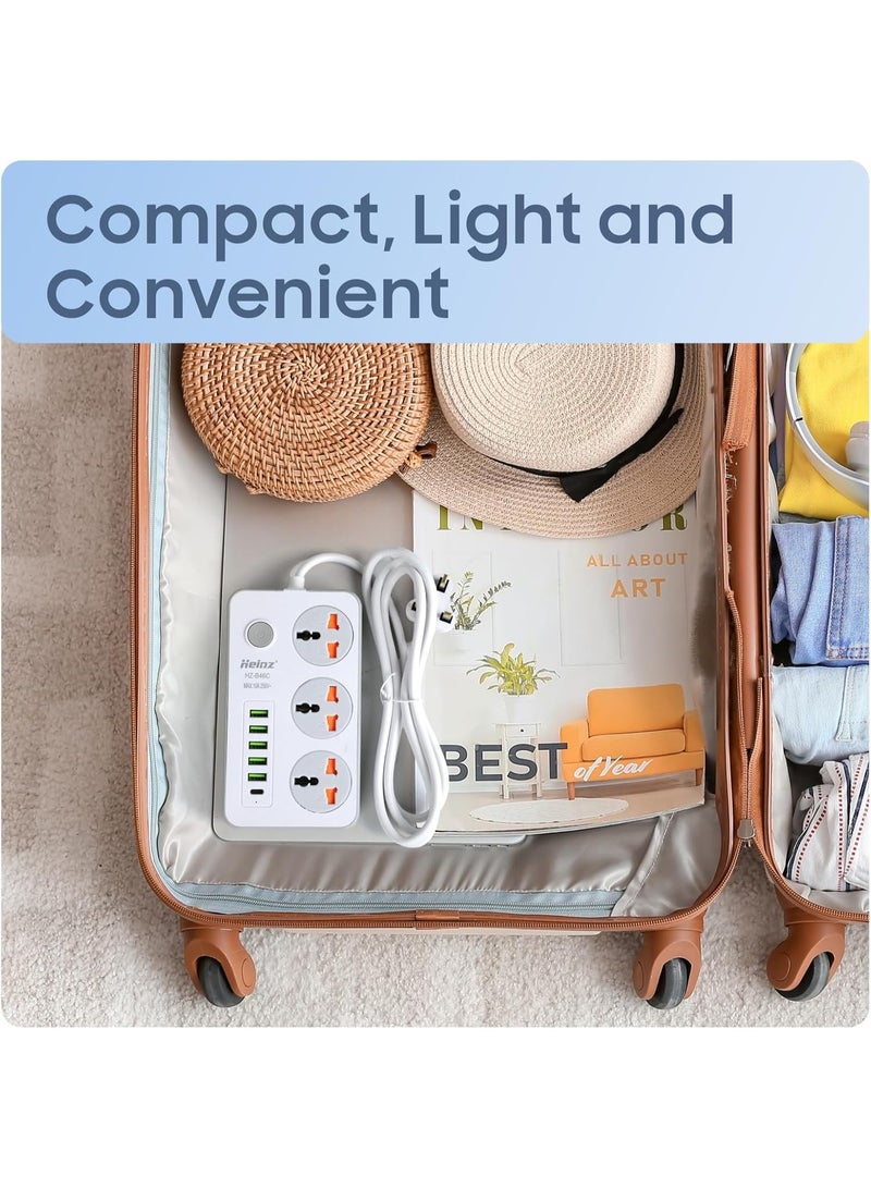 Baytion Extension Lead with UK Plug 3 Pin Socket Outlet with 3 Gang | 5 USB Port | 1 Type-C Port, 2M Electric Socket Mains Strip for Home and Office (White) - Image 2