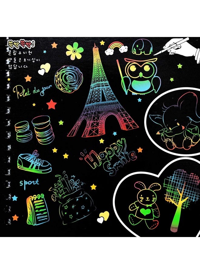deziine deziine�2 A4 Drawing Book 10 Pages Rainbow Scratch Paper Notes Scratch Art Activity Books 10.5 X 7.5 inches Scratch Magic Doodle Note Pad for Kids Arts and Crafts Perfect Travel Activity (Pack of 2)  - Image 5