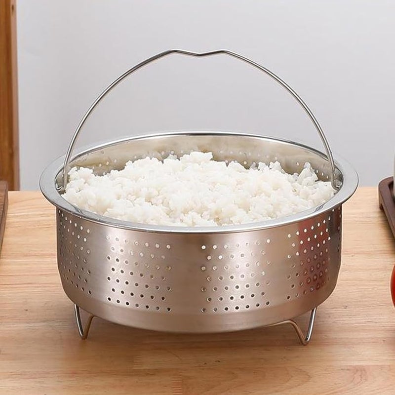 سلة بخارية من الفولاذ المقاوم للصدأ بمقبض 17 سم، رف تبخير الخضار آمن للغسيل في غسالة الصحون - Image 5