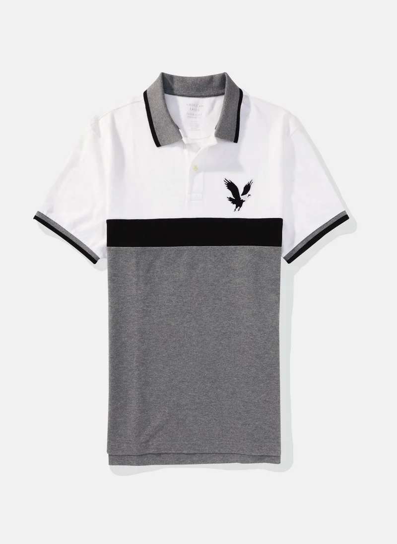 American Eagle Colorblock Logo Flex Pique Polo Shirt