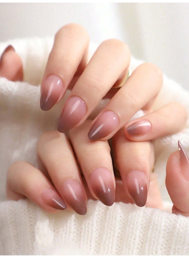 Almond-shaped artificial nails in a gradient brown color, 24 pieces - Image 2