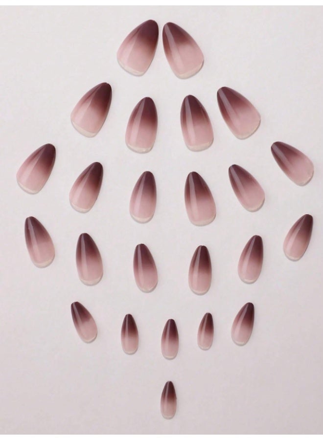 Almond-shaped artificial nails in a gradient brown color, 24 pieces - Image 3