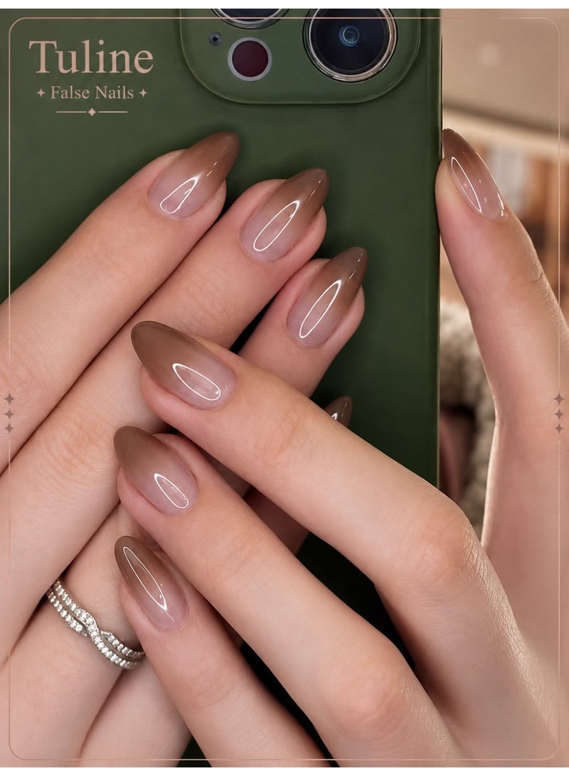 Tuline Almond-shaped artificial nails in a gradient brown color, 24 pieces - Image 1