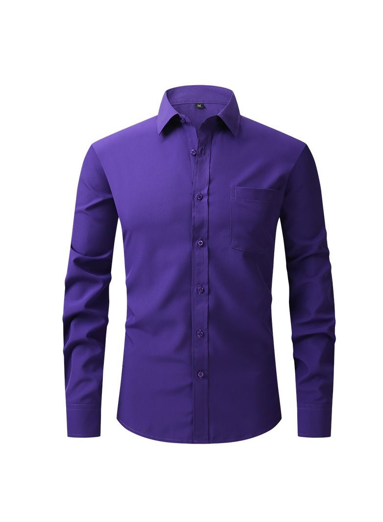 NIBEMINENT Thin Long Sleeved Slim Fitting Solid Color Men's Shirt - Image 1