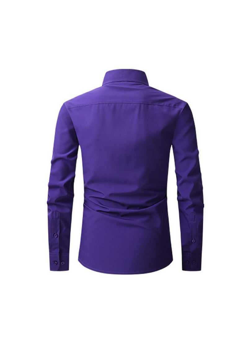 NIBEMINENT Thin Long Sleeved Slim Fitting Solid Color Men's Shirt - Image 2