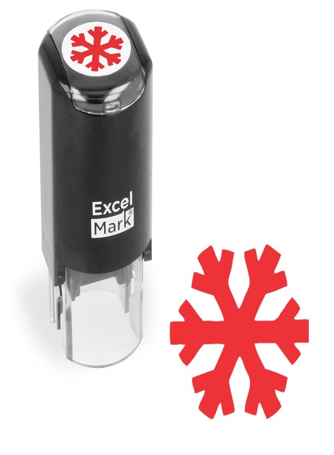 ExcelMark Self-Inking Christmas Rubber Stamp - Snowflake 2 - Red Ink - Image 1