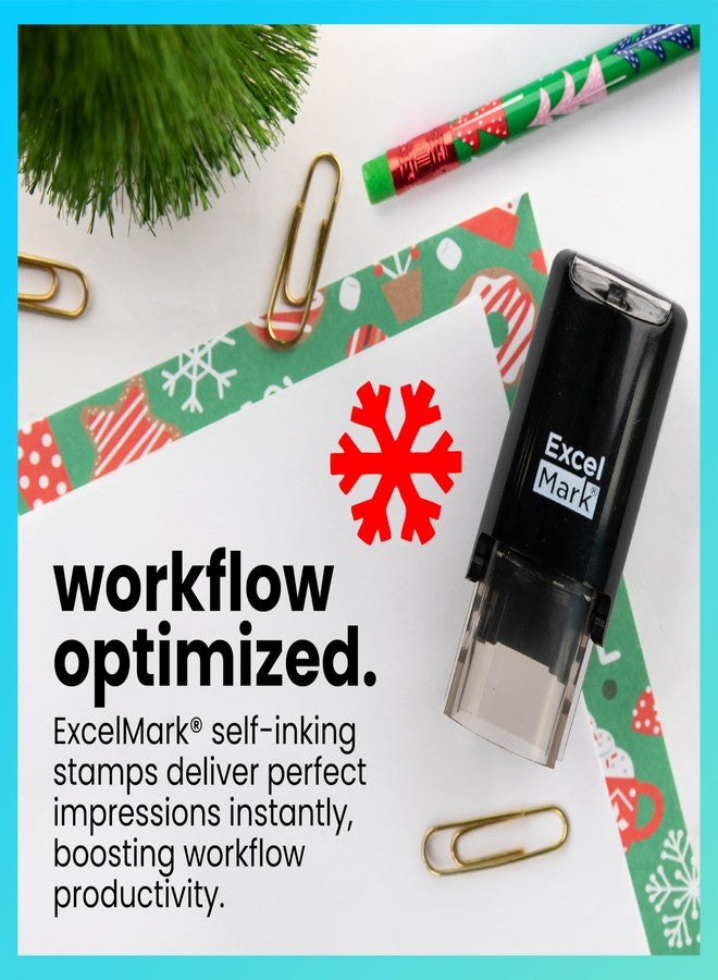 ExcelMark Self-Inking Christmas Rubber Stamp - Snowflake 2 - Red Ink - Image 2
