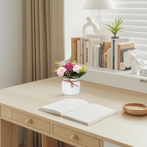 Avxdbr Artificial Hydrangea with Vase Mini Fake Flower Balls Flowers Decoration Fake Plant in Vase for Table Home Office Desktop Decorations - Image 5