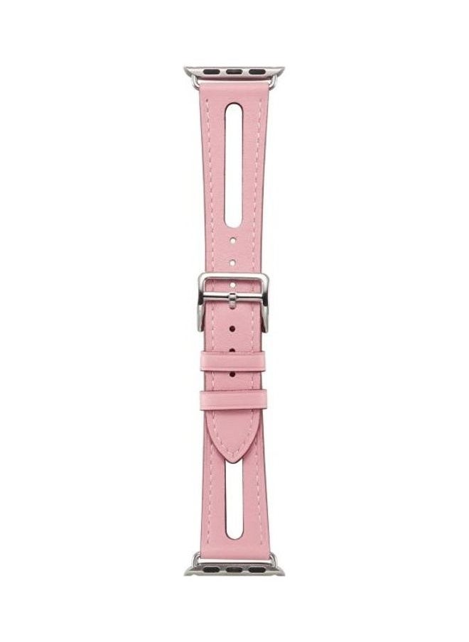 NIBEMINENT - Top-Grain Leather Watchband For Apple Watch Series 1/2/3/4/5/6/7/SE 38-40-41mm Pink - Image 1