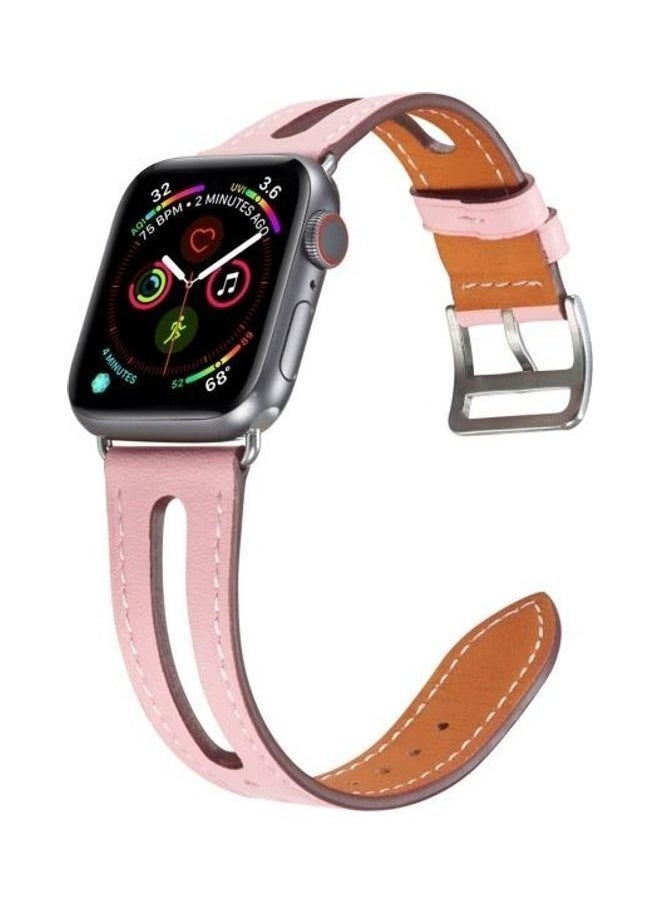 NIBEMINENT - Top-Grain Leather Watchband For Apple Watch Series 1/2/3/4/5/6/7/SE 38-40-41mm Pink - Image 1