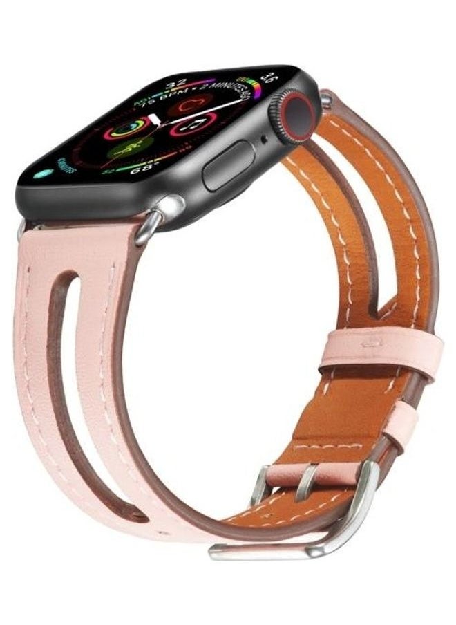 NIBEMINENT - Top-Grain Leather Watchband For Apple Watch Series 1/2/3/4/5/6/7/SE 38-40-41mm Pink - Image 1