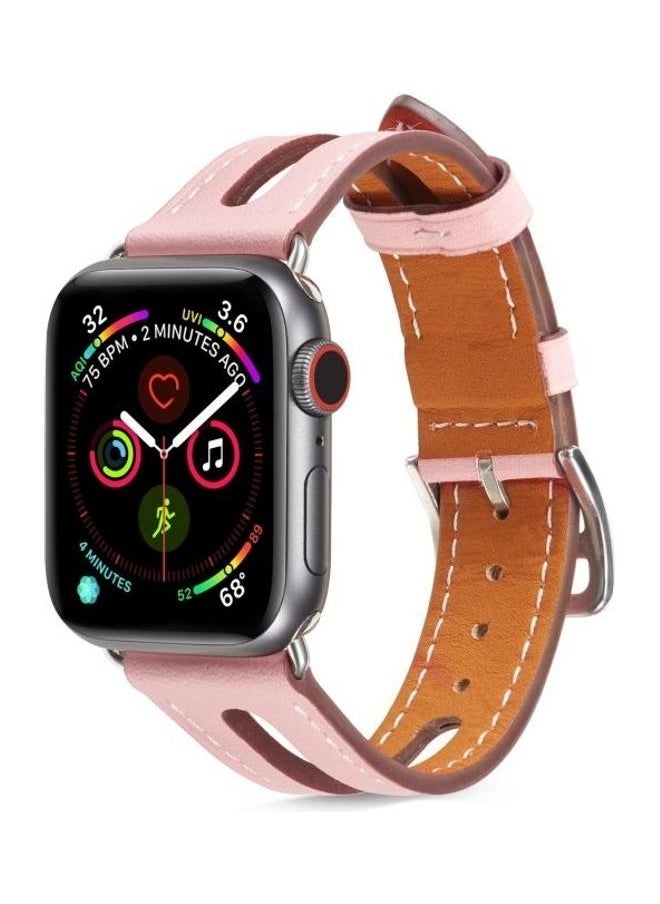 NIBEMINENT - Top-Grain Leather Watchband For Apple Watch Series 1/2/3/4/5/6/7/SE 38-40-41mm Pink - Image 1