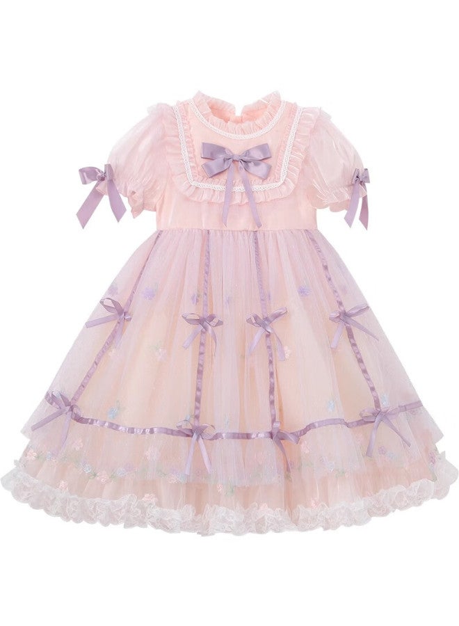 Anneyol Annie Aurora Lolita Princess Dress For Girls Summer Stylish Children's Mesh Dress Girls Birthday Dress Pink 110 - Image 5