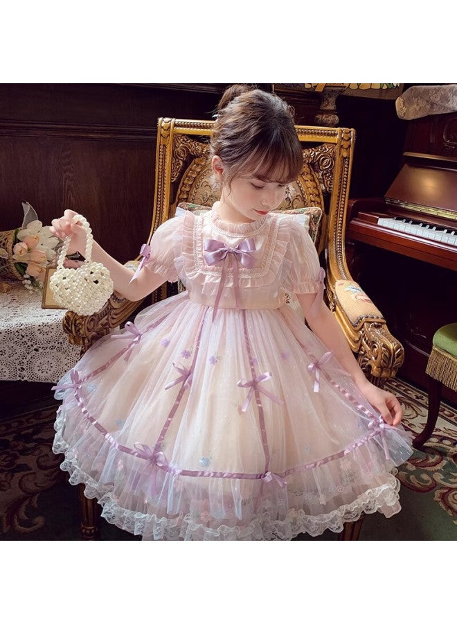 Anneyol Annie Aurora Lolita Princess Dress For Girls Summer Stylish Children's Mesh Dress Girls Birthday Dress Pink 110 - Image 1