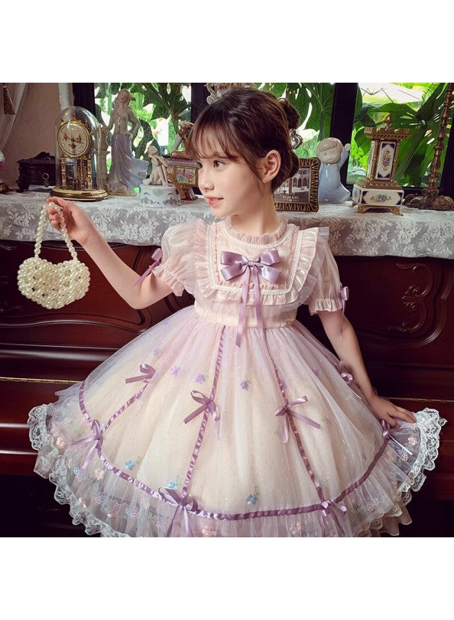 Anneyol Annie Aurora Lolita Princess Dress For Girls Summer Stylish Children's Mesh Dress Girls Birthday Dress Pink 110 - Image 3