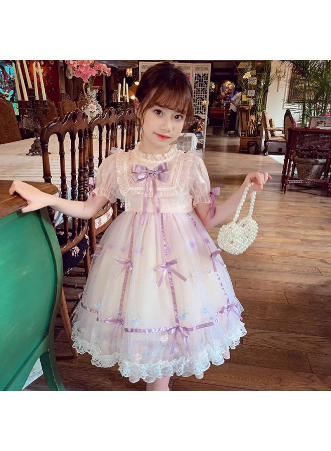 Anneyol Annie Aurora Lolita Princess Dress For Girls Summer Stylish Children's Mesh Dress Girls Birthday Dress Pink 110 - Image 4