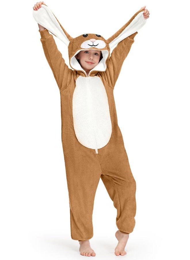 BesserBay Child Halloween Bunny Rabbit One Piece Hooded Onesie Soft Fleece Sherpa Jumpsuits Brown 10 Years - Image 1